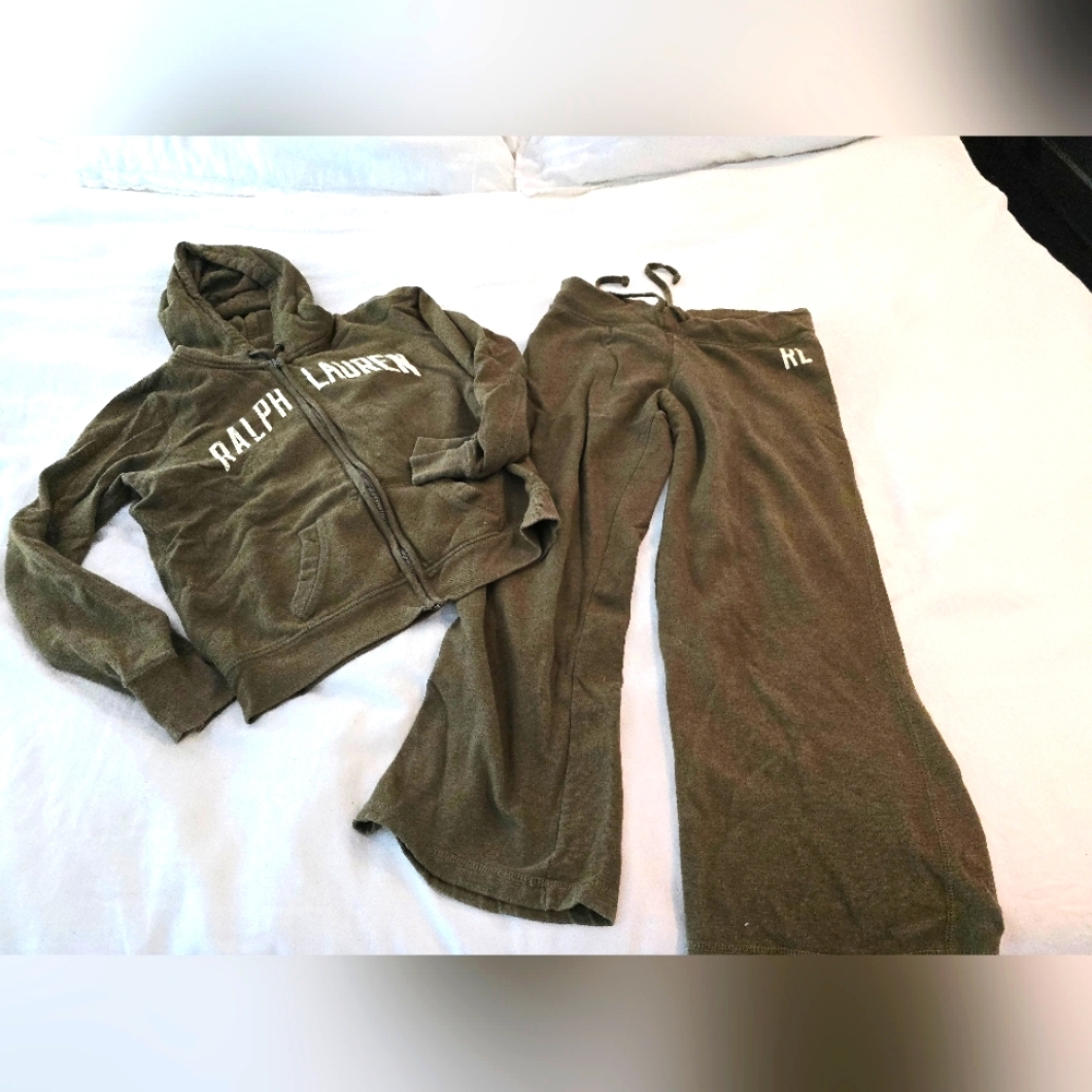 Ralph Lauren Khaki Green Hoodie Sweats Set - Lg Top/Med Bottoms